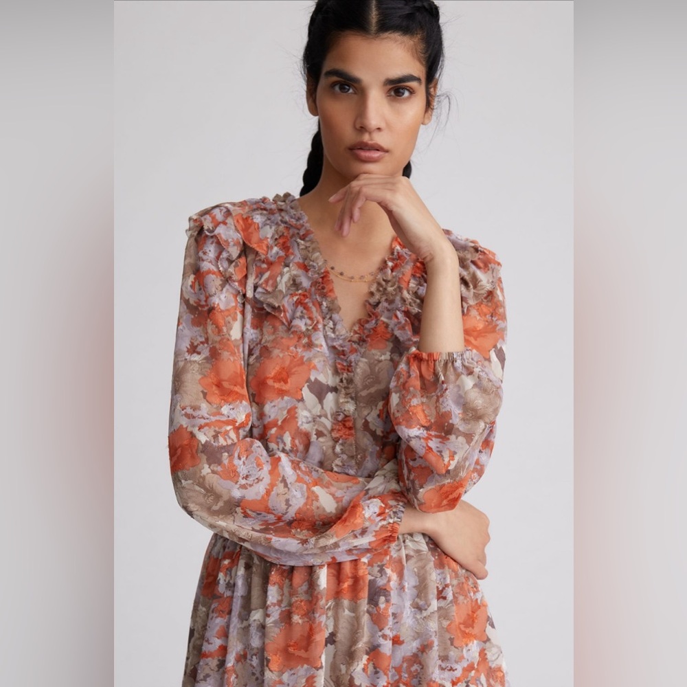 Anthropologie Ruffle Floral Mini Dress SZ M NWT